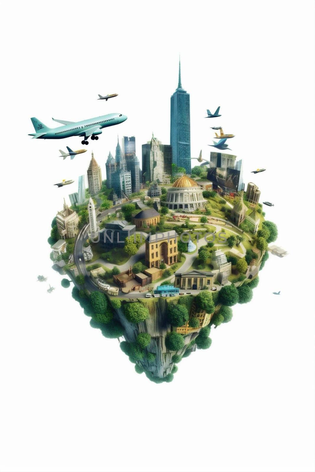 global concept earth europa travel plane illustration city globe map. Generative AI. by Vichizh