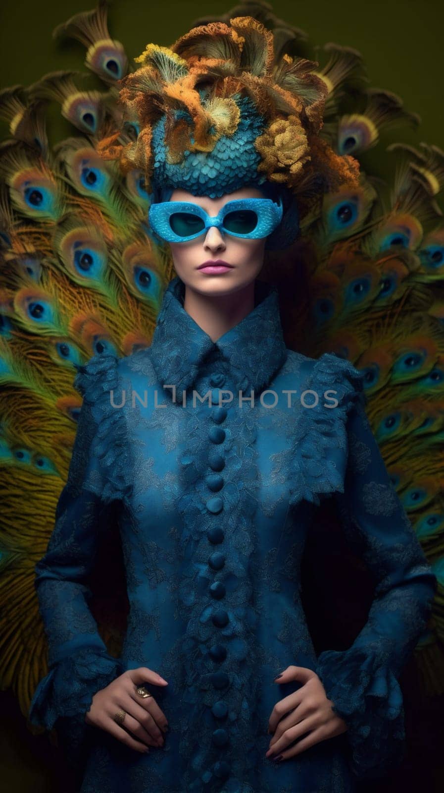 woman young flower peacock face bird glamour jungle beauty fashion beautiful. Generative AI. by Vichizh