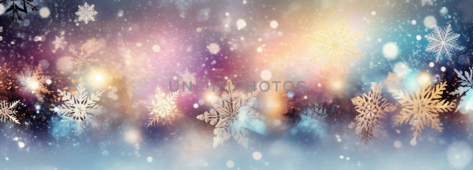 year bokeh texture light pastel background christmas new beauty snowflakes shine abstract. Generative AI. by Vichizh