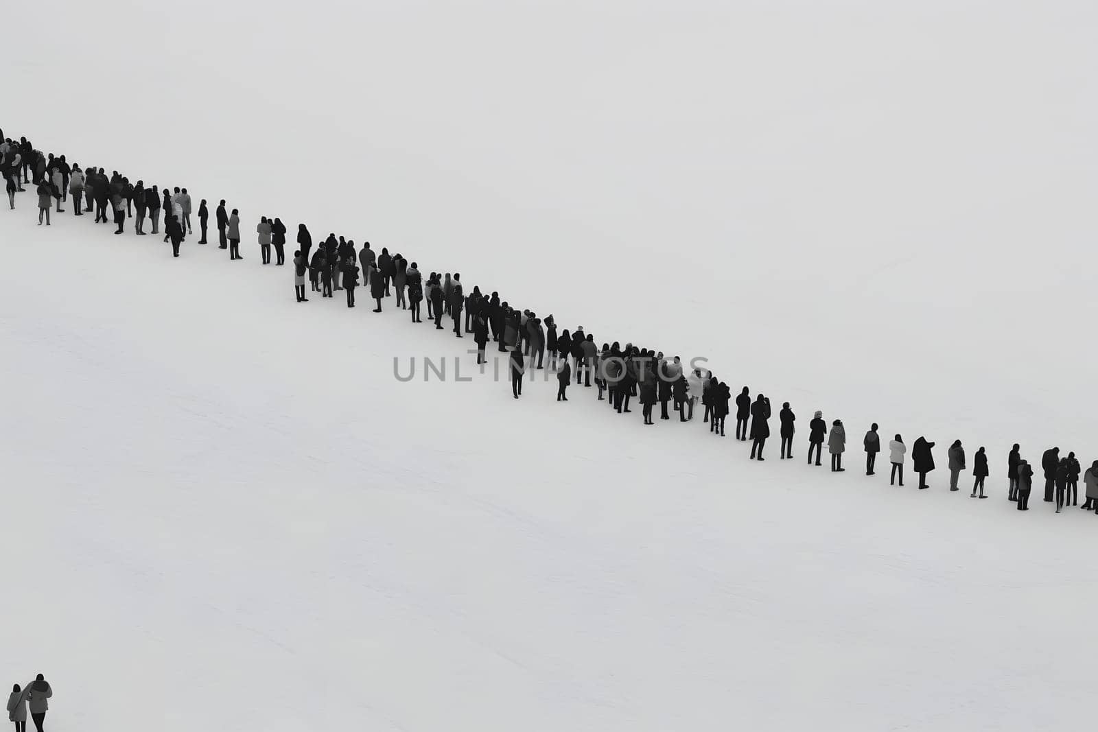 large line of people on off-white background. Neural network generated in May 2023. Not based on any actual person, scene or pattern.