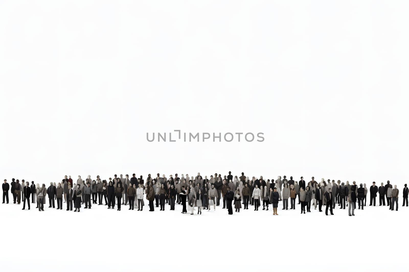 big crowd of people on white background. Neural network generated in May 2023. Not based on any actual person, scene or pattern.