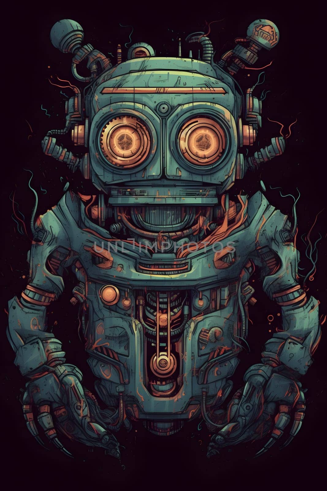 cool robot on black background for t-shirt design, neural network generated image by z1b