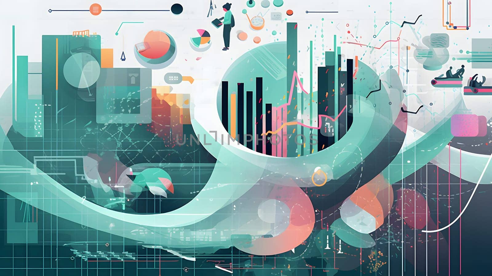 data science-inspired wallpaper depicting the visual and modern process of data collection, cleaning, analysis, and visualization, neural network generated image by z1b