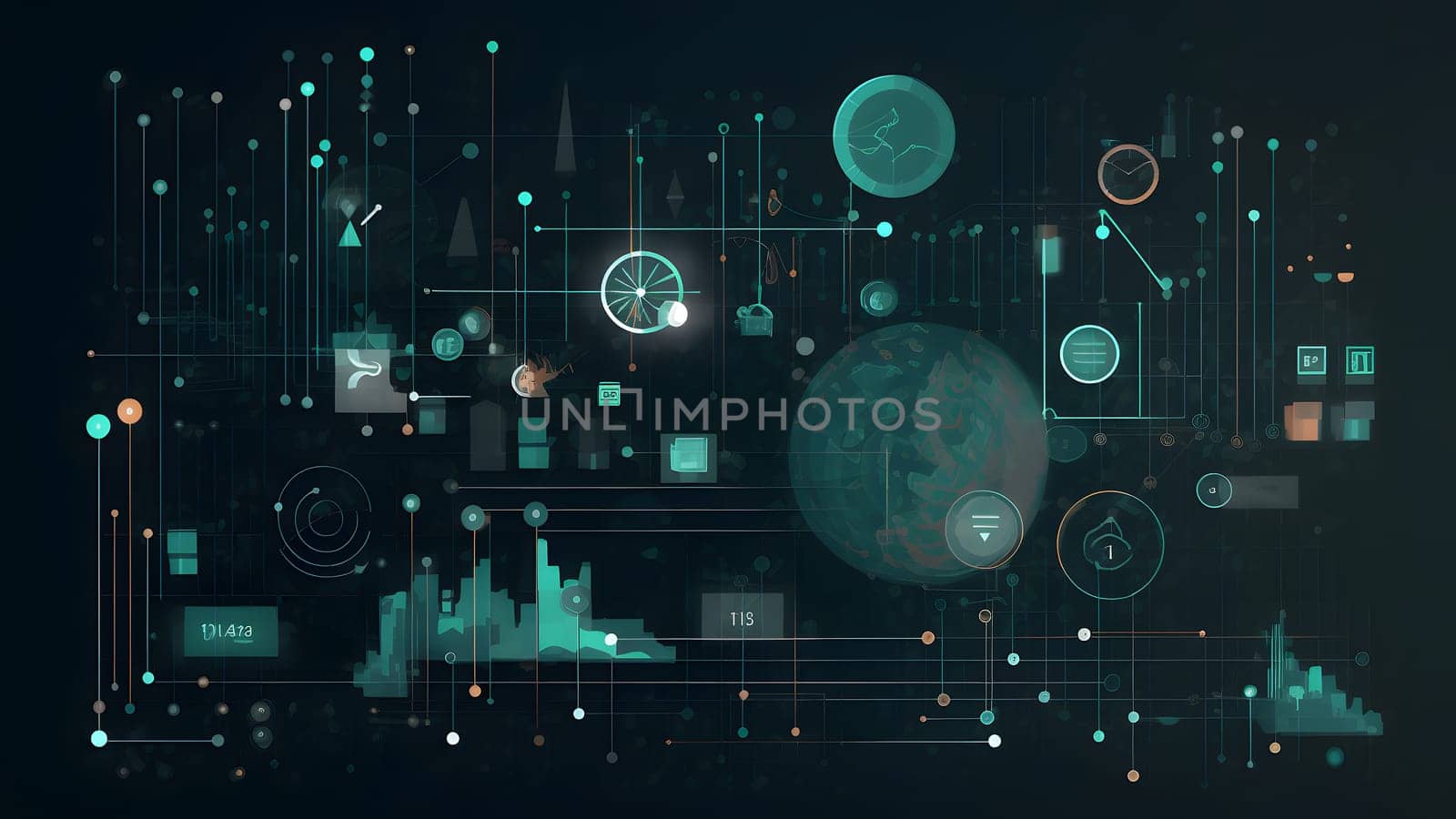data science-inspired wallpaper depicting the visual and modern process of data collection, cleaning, analysis, and visualization. Neural network generated in May 2023. Not based on any actual person, scene or pattern.