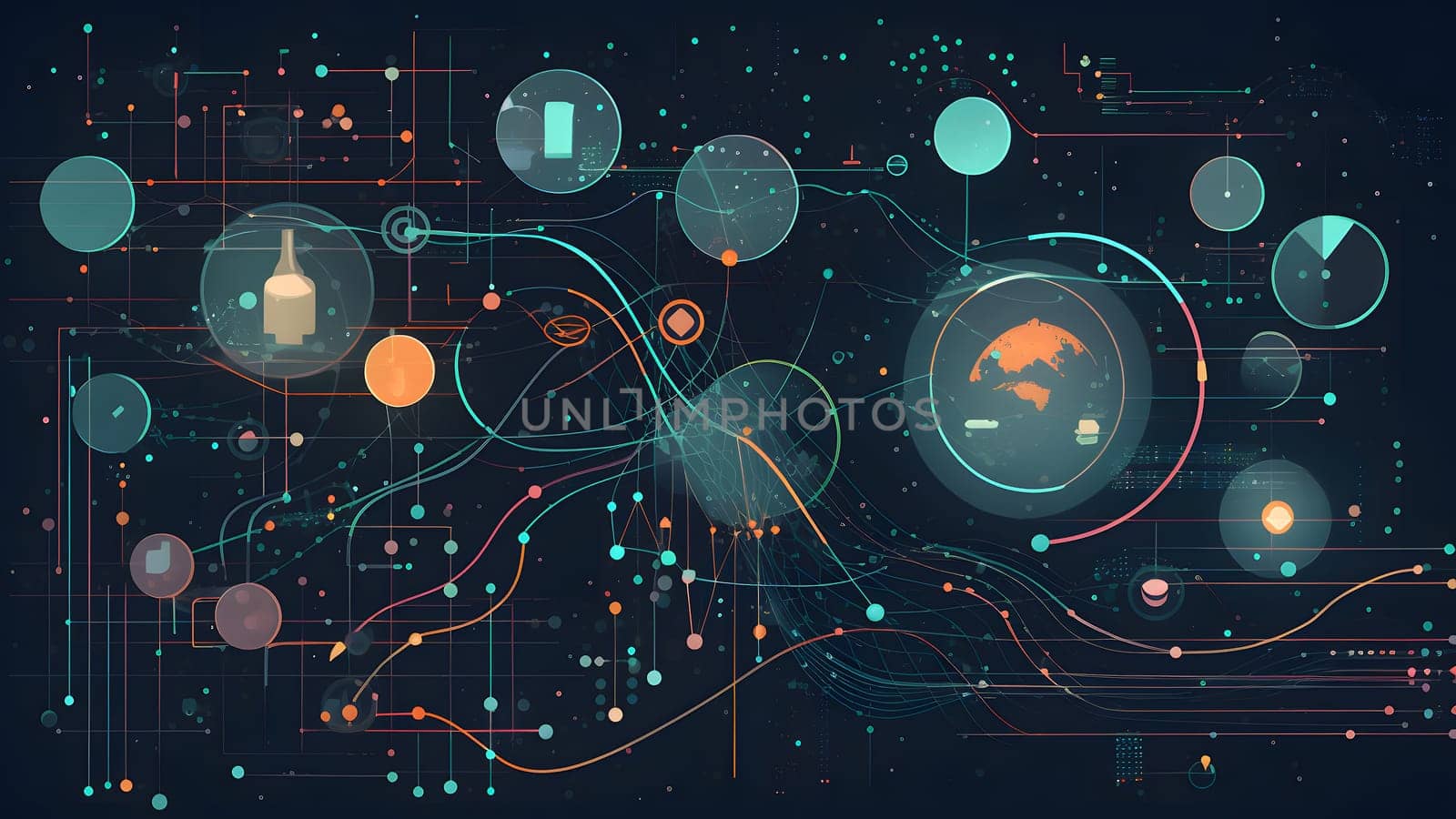 data science-inspired wallpaper depicting the visual and modern process of data collection, cleaning, analysis, and visualization. Neural network generated in May 2023. Not based on any actual person, scene or pattern.