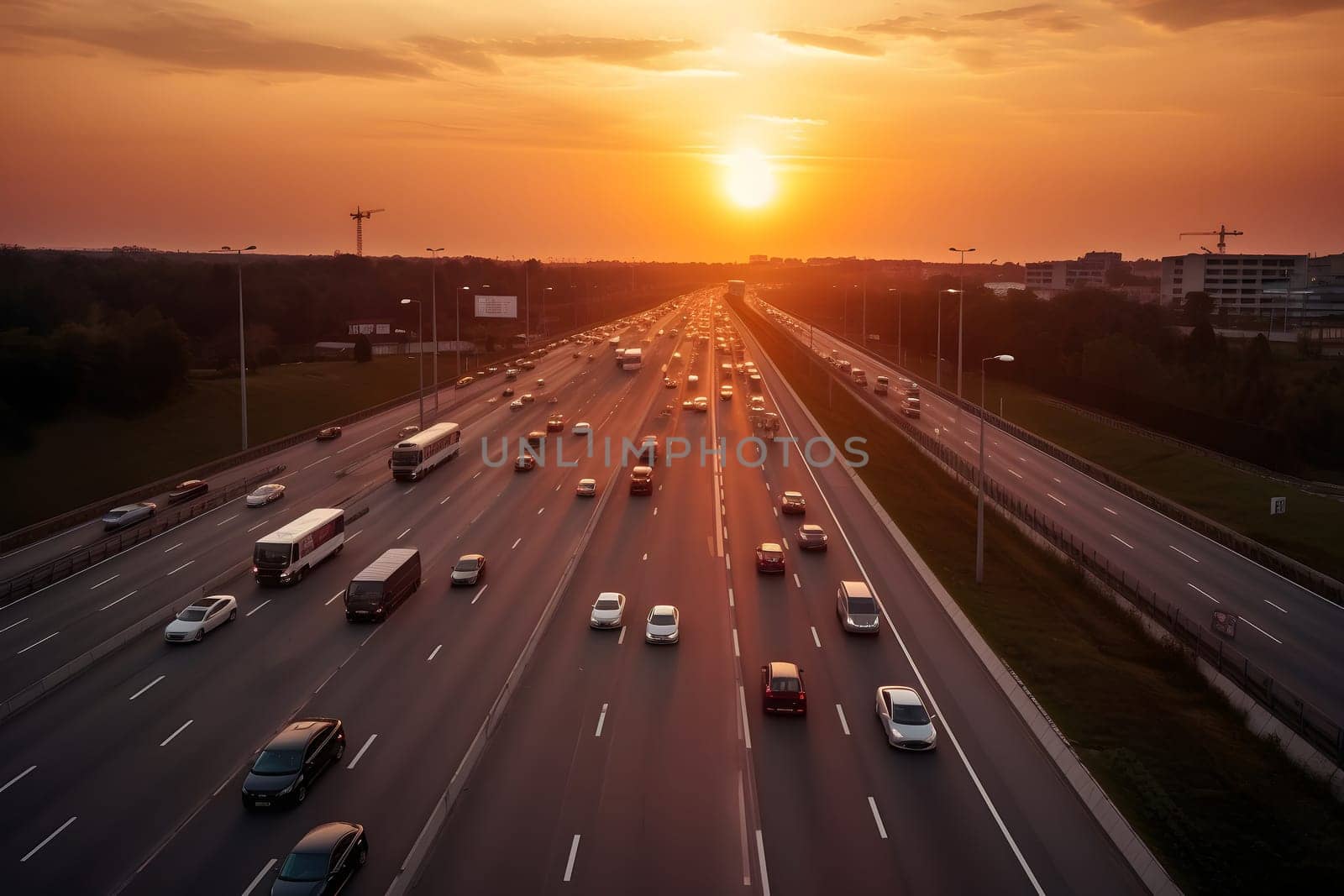 highway traffic in sunrise or sunset, neural network generated photorealistic image by z1b