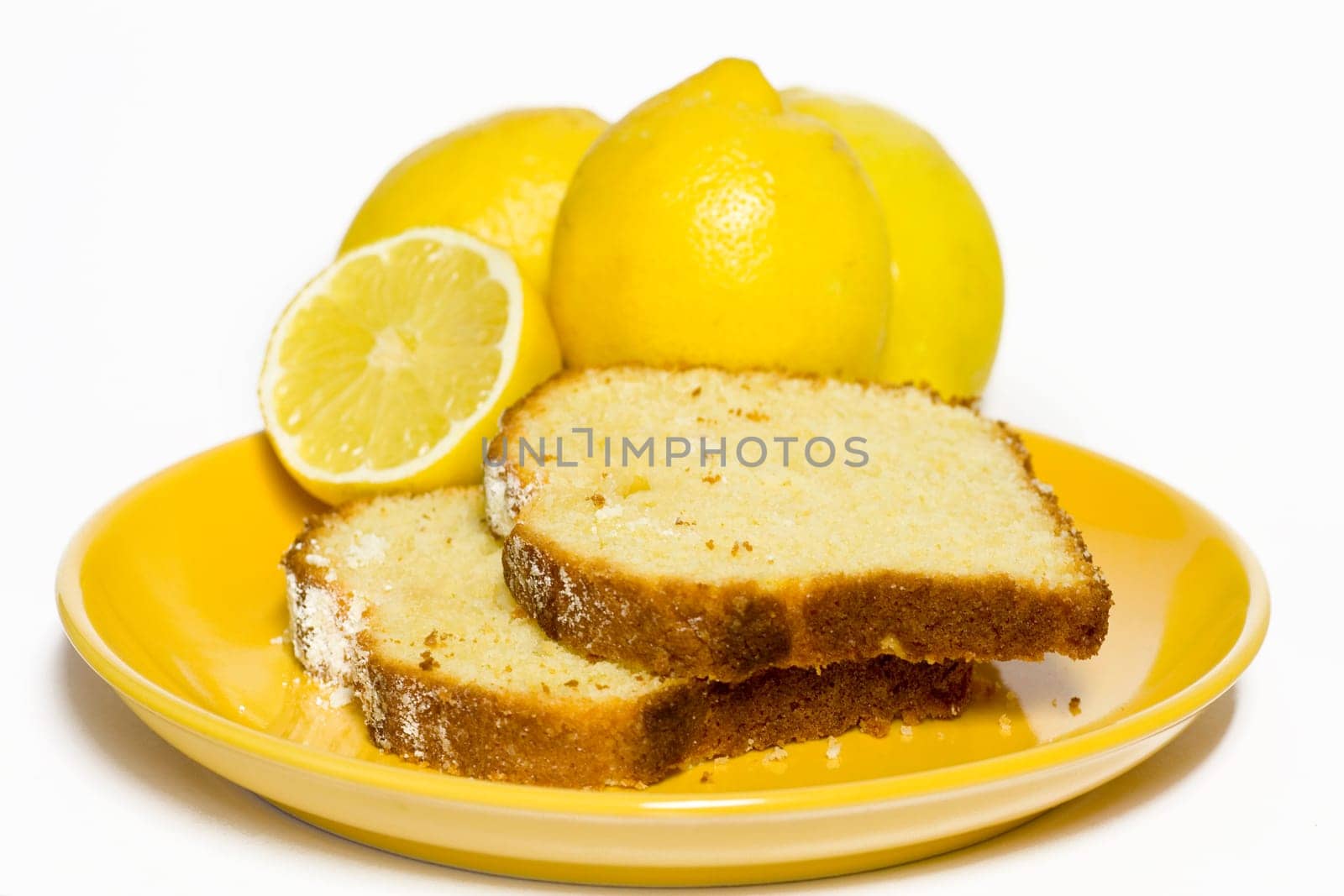 Lemon cake on a yellow plate