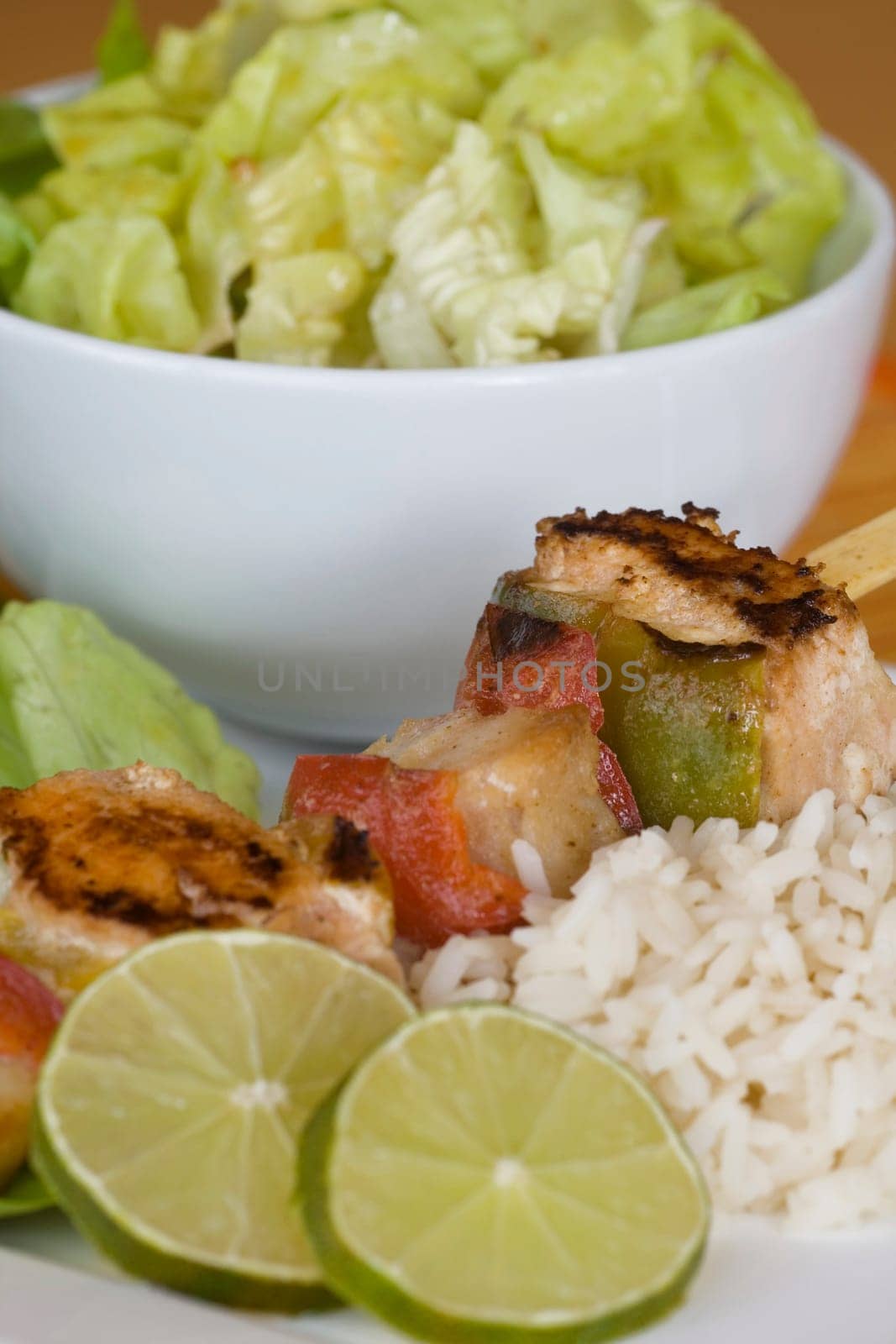Fish skewers with rice