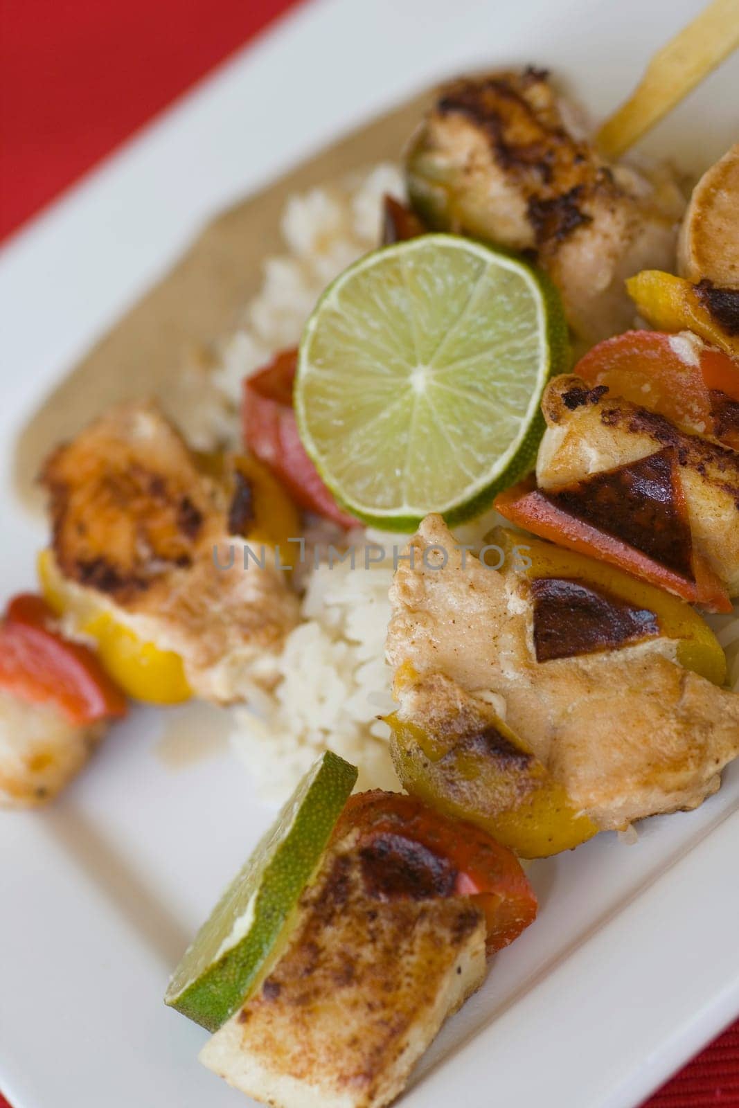 Fish skewers with rice