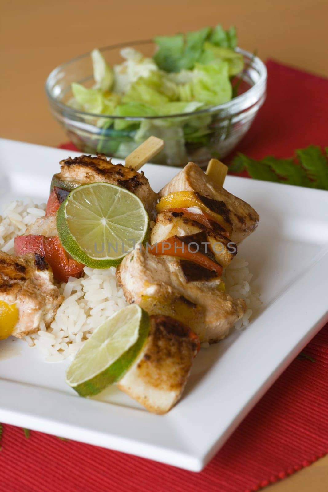 Fish skewers with rice