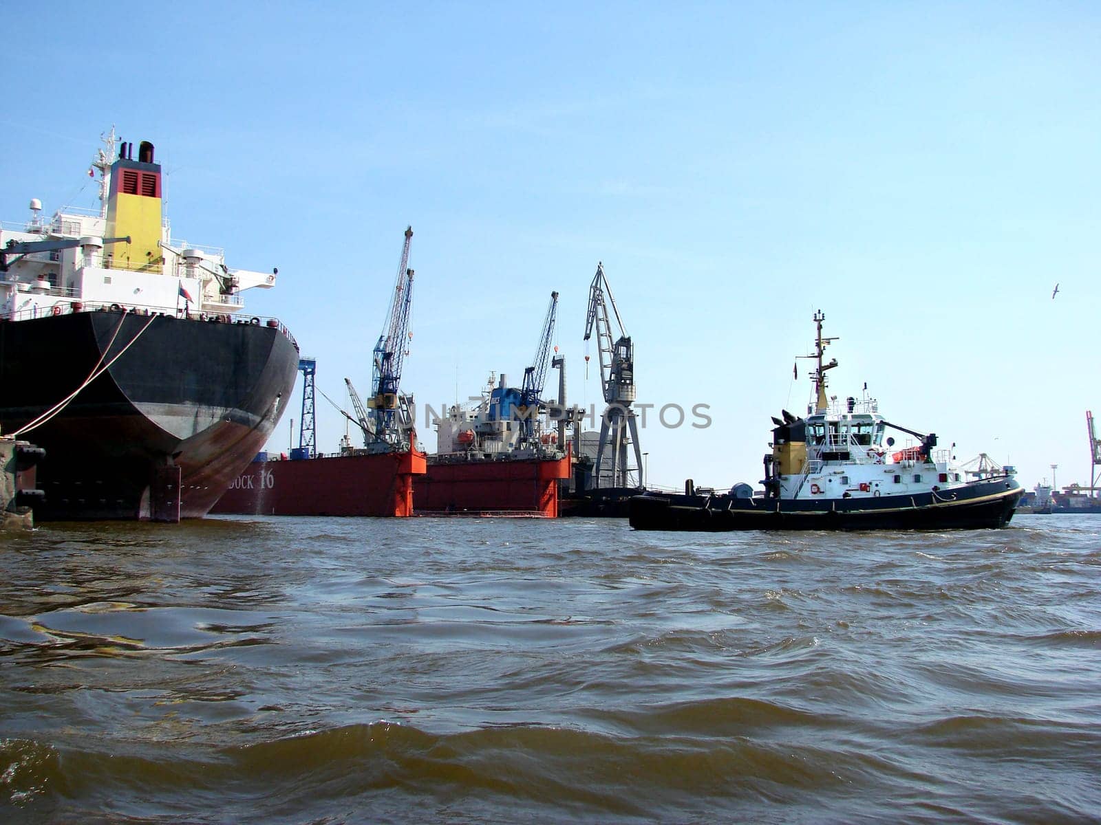 Tugboat and container ship