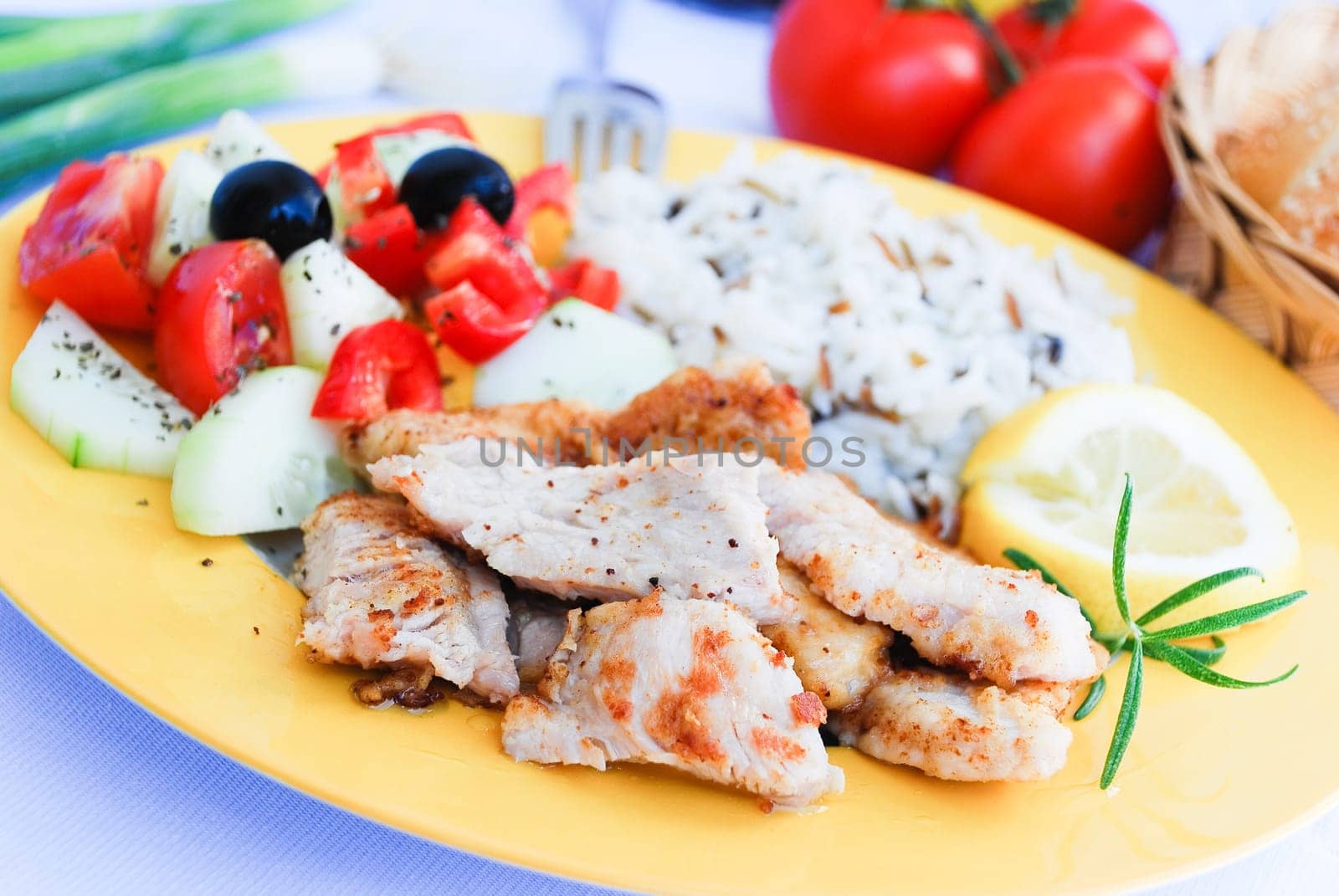 Fried chicken breast with wild rice