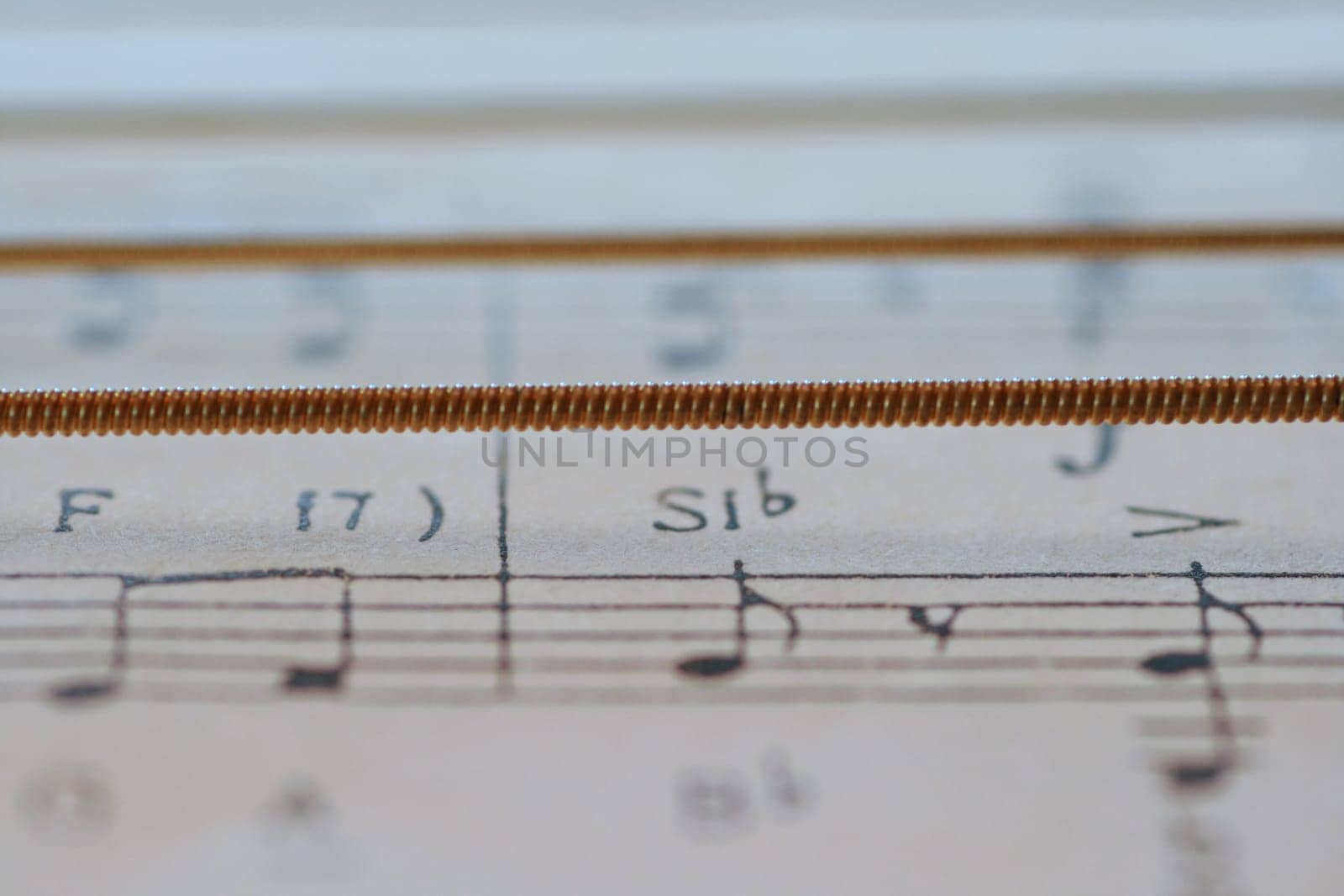 Guitar strings and sheet music