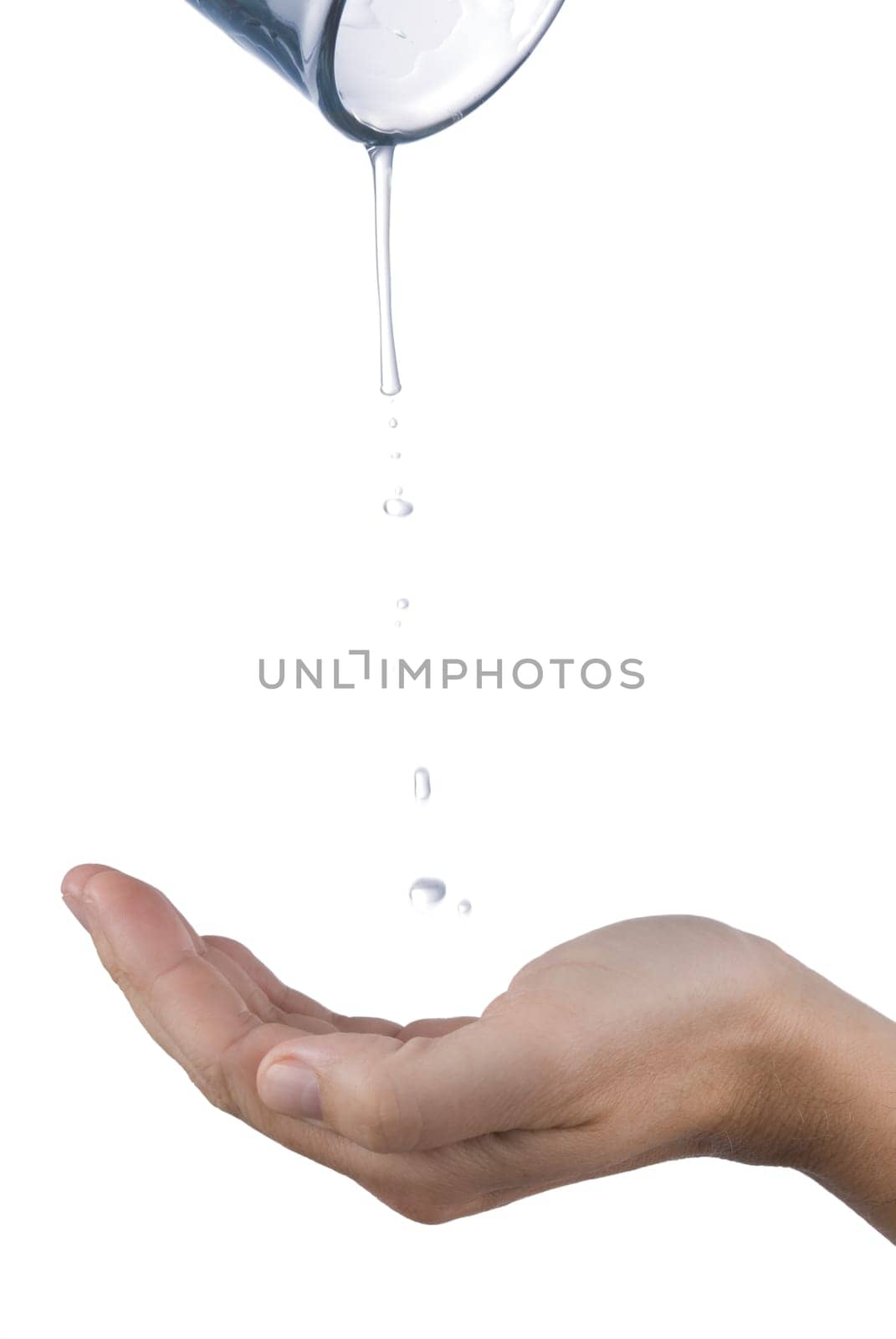 Thirsty. Hand catches a remnant of water