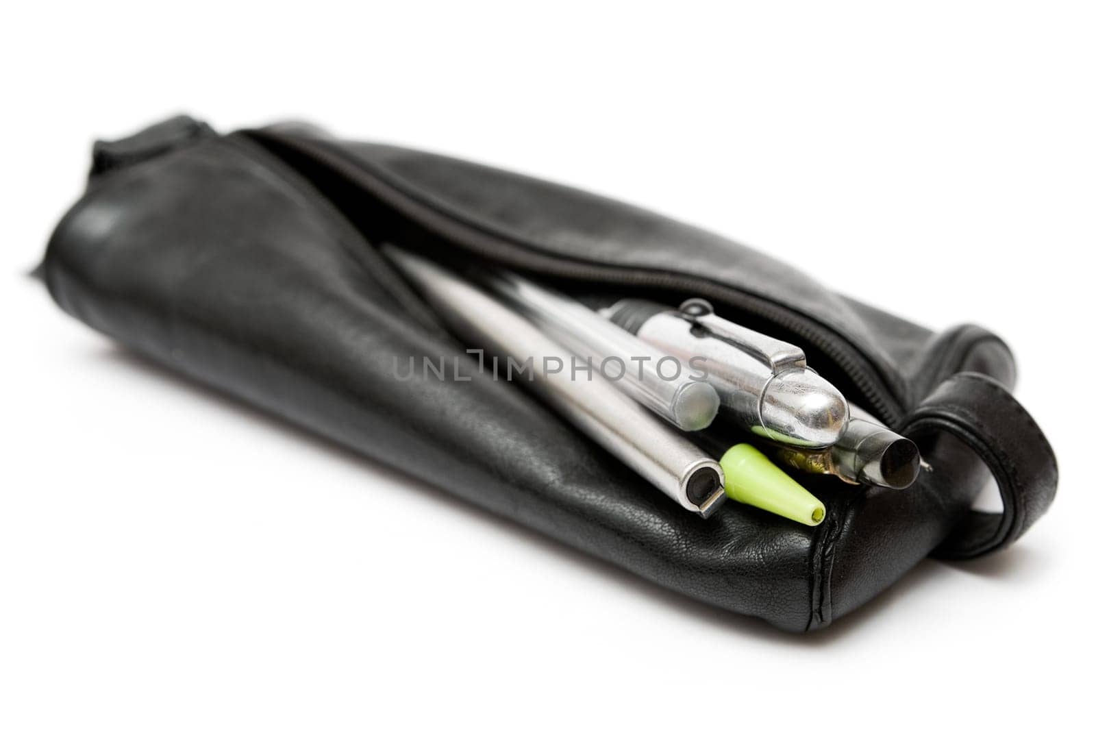 Black leather pencil case