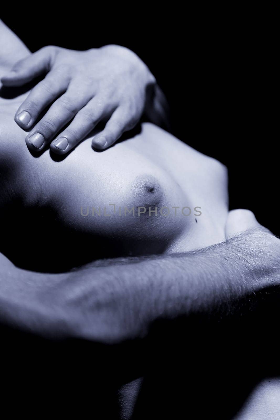 Hugging the female upper body