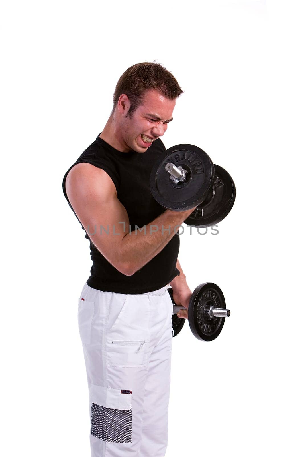 Man doing dumbbell training
