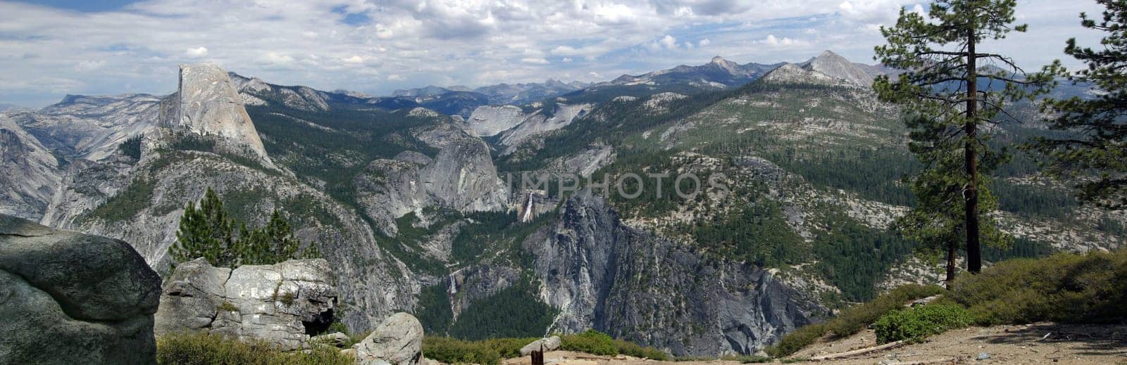 Panorama of three shots. View of Yosemite Valley from Glacier Point