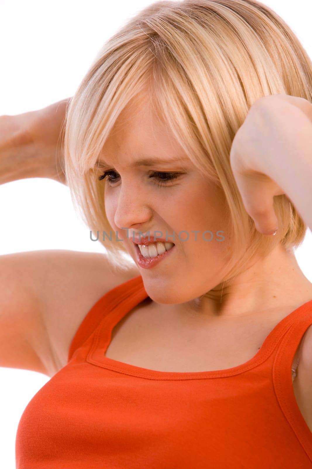 Woman with a strained face