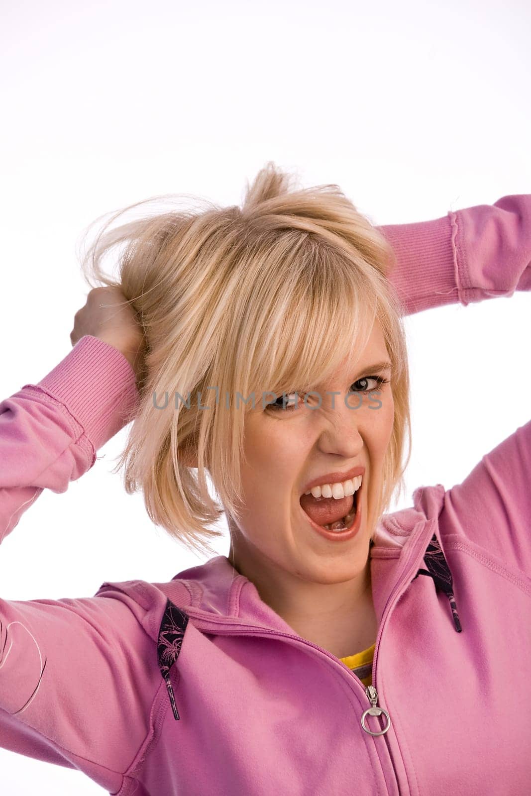 Crazy woman pulls her hair out
