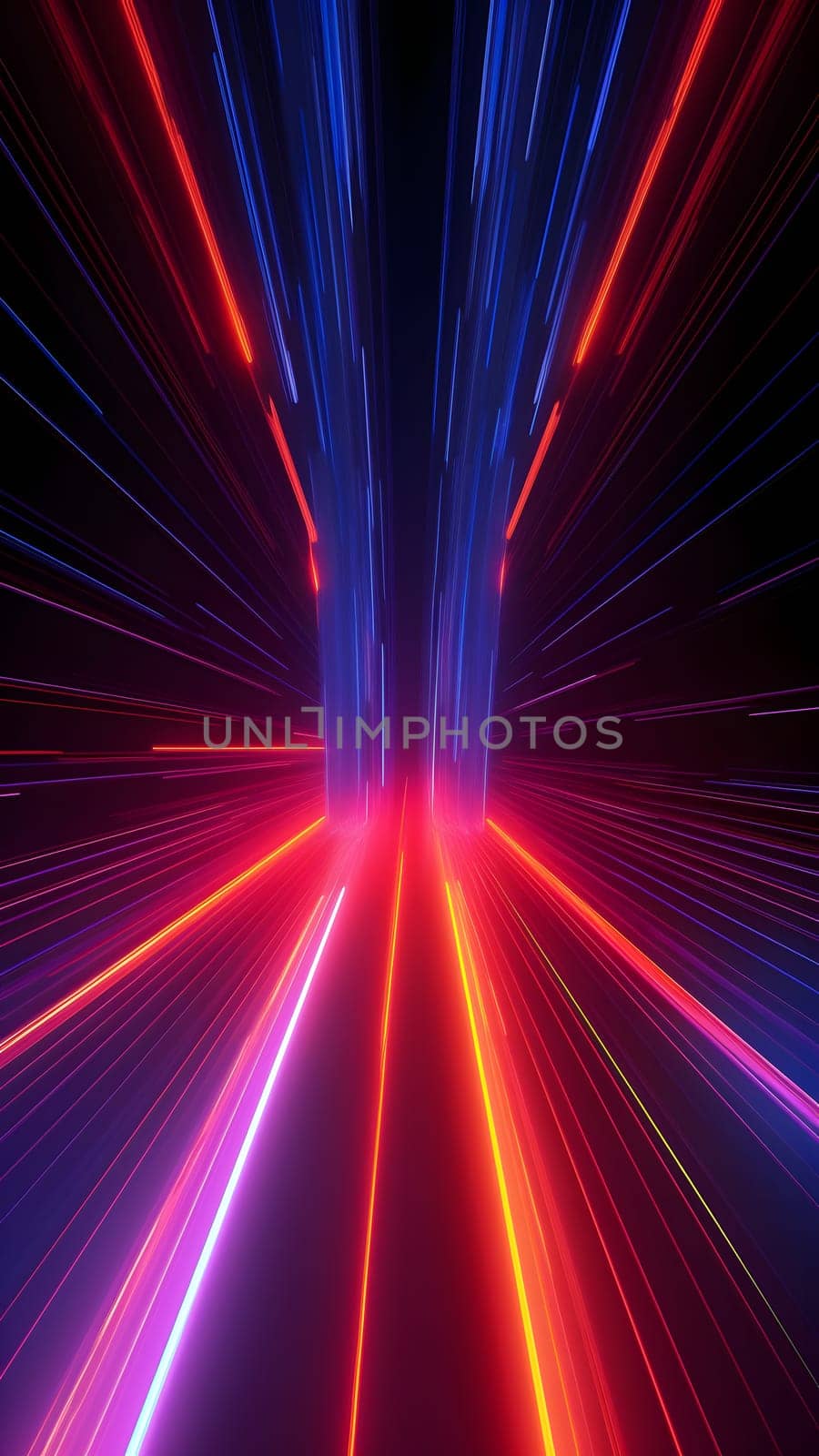 abstract neon wallpaper of fluorescent glowing lines on black background. Neural network generated in May 2023. Not based on any actual scene or pattern.