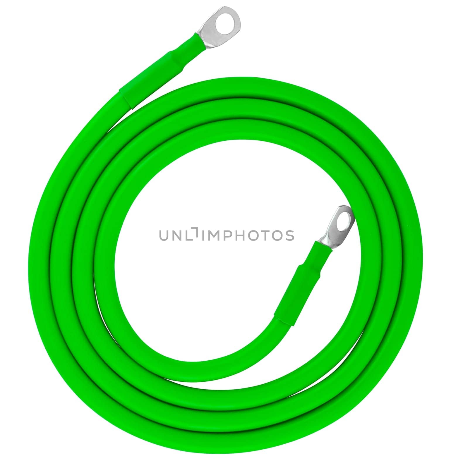 electrical cable with metal contacts, insulated on white background