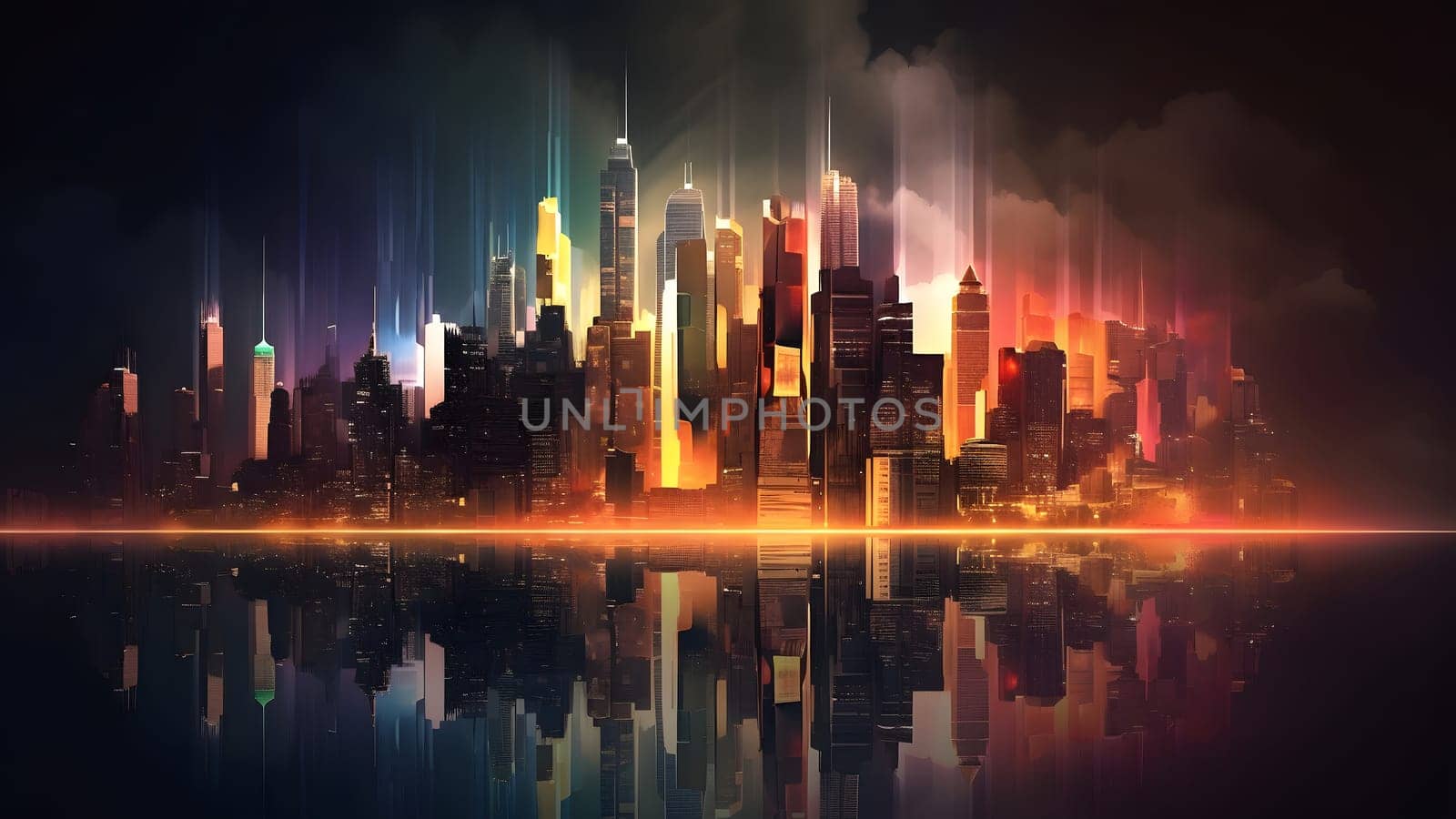 abstract cityscape with dramatic lighting, neural network generated photorealistic image by z1b