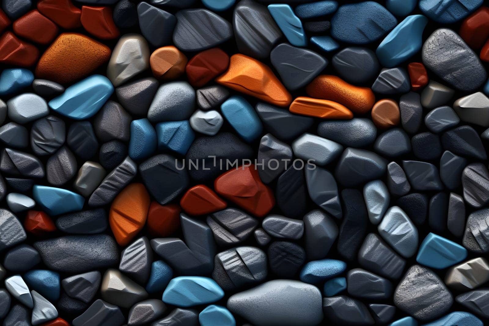 seamless background and texture of different colorful rocks mosaic flat surface, neural network generated image by z1b