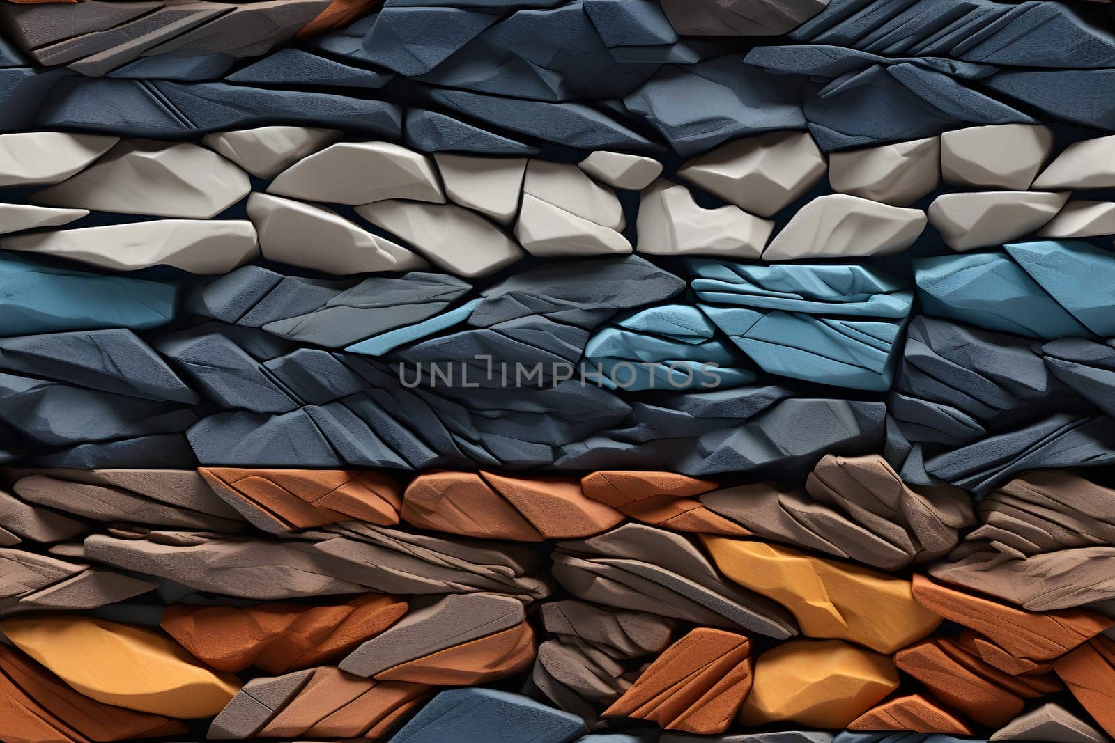 seamless background and texture of different colorful rocks mosaic flat surface. Neural network generated in May 2023. Not based on any actual scene or pattern.