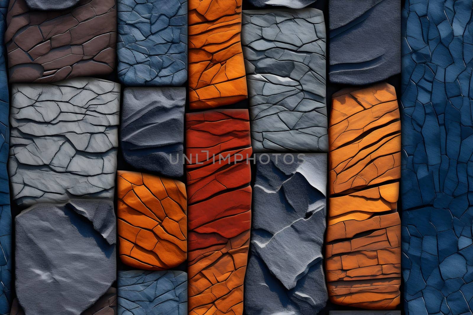 seamless background and texture of different colorful rocks mosaic flat surface, neural network generated image by z1b