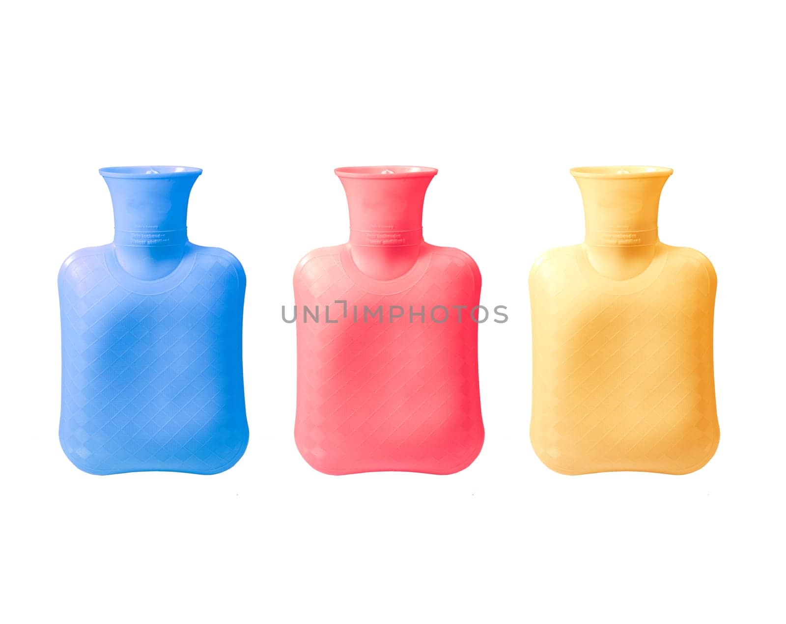 3 colourful hot water bottles