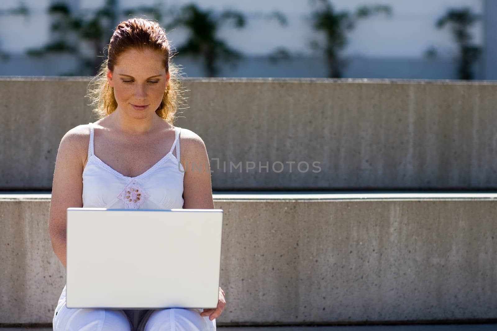 Outdoors with laptop