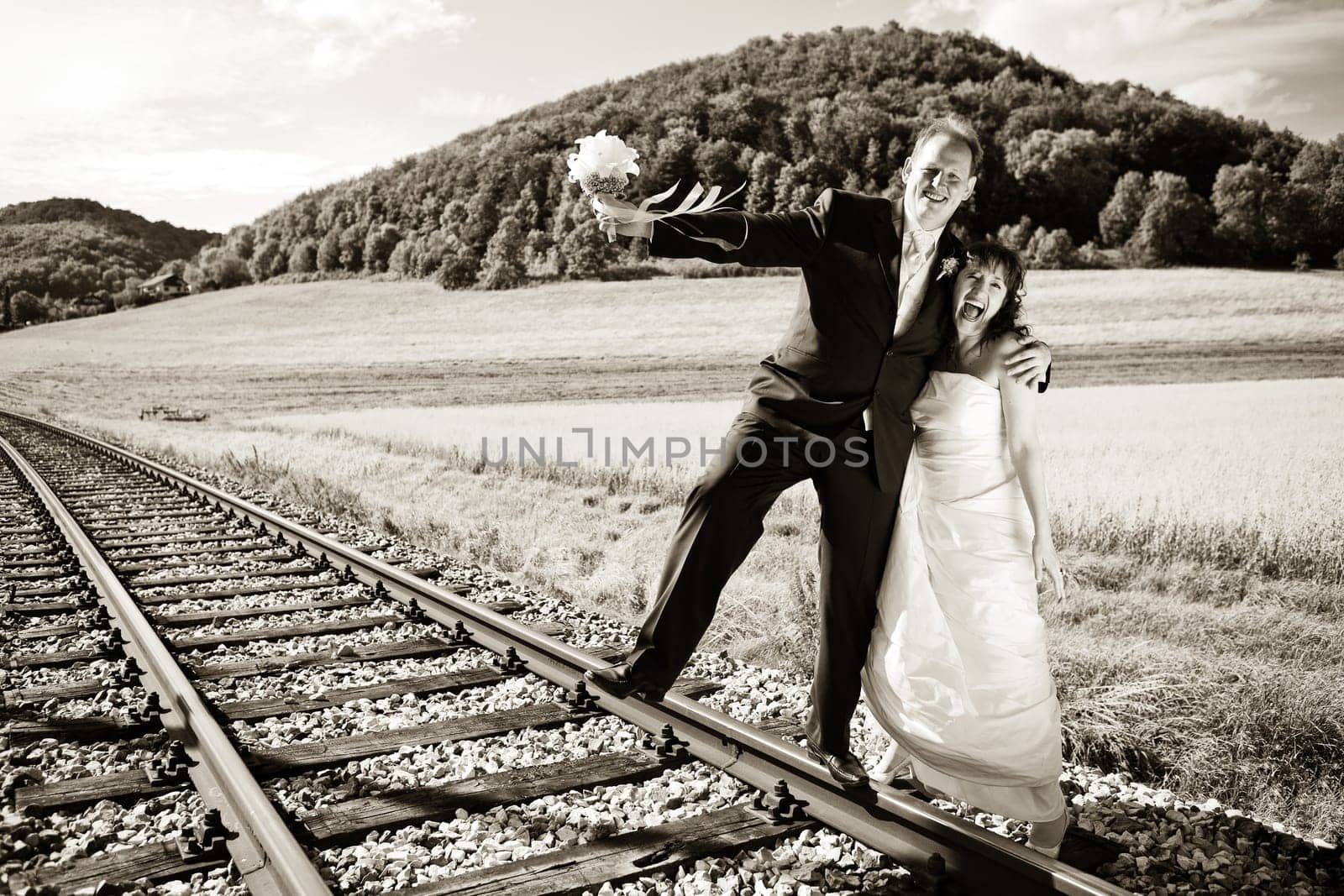 Newlyweds on rails,tinted