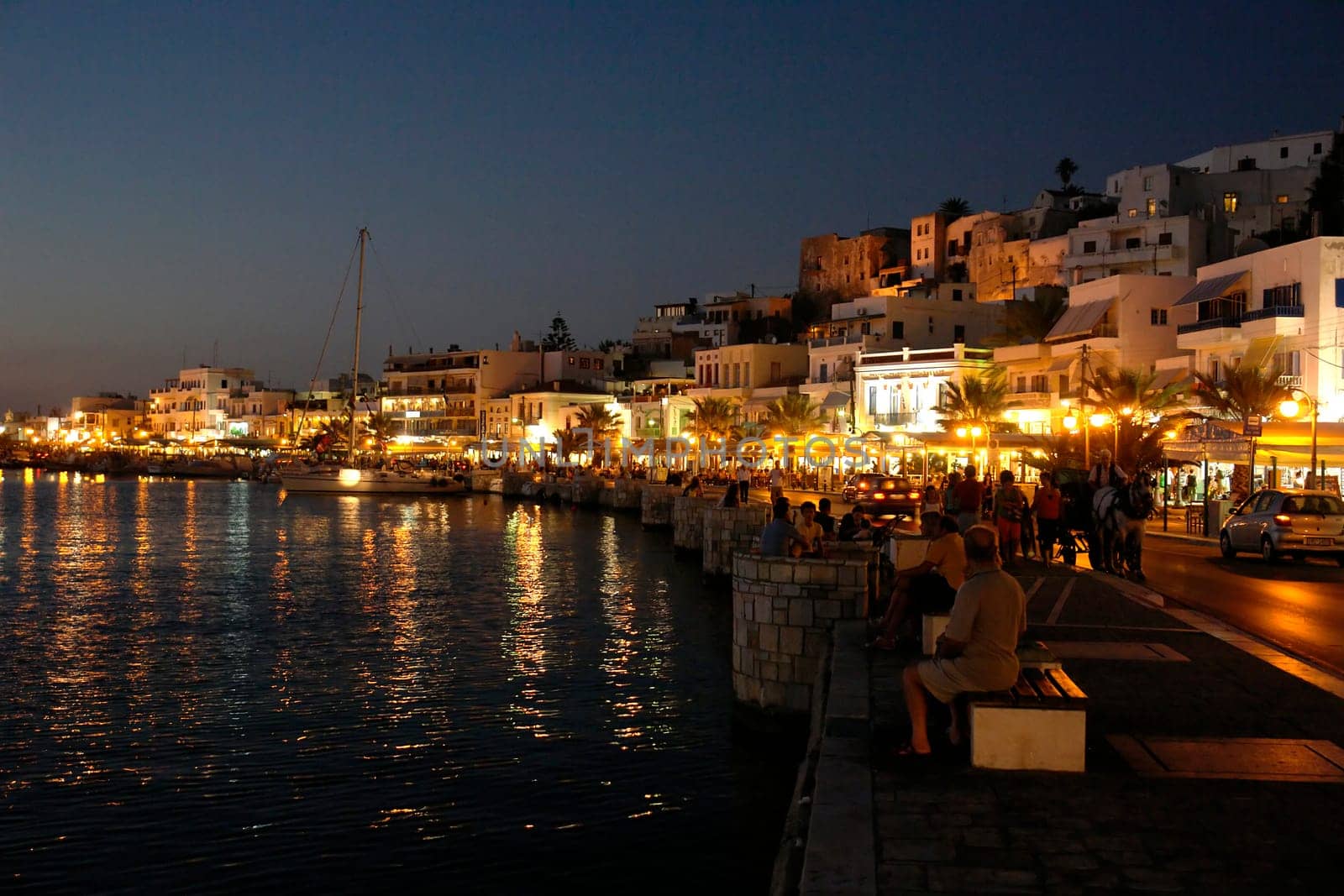 Naxos Harbour at night