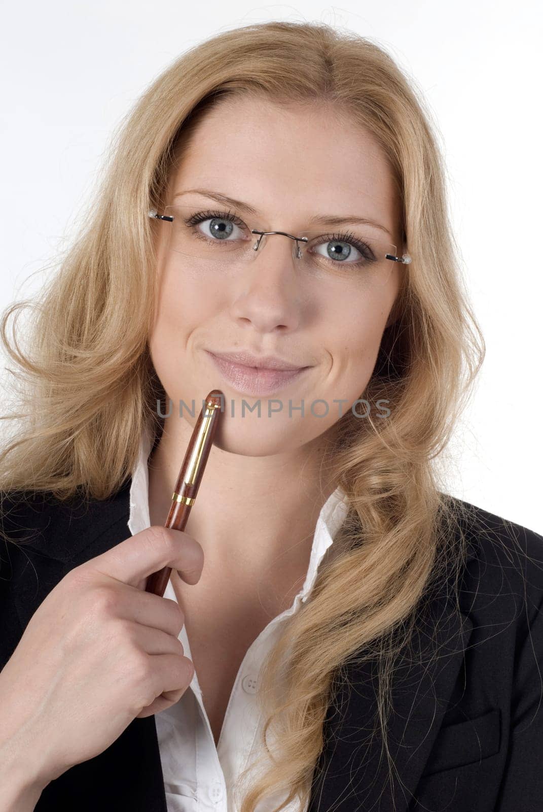 Pretty young woman with pen