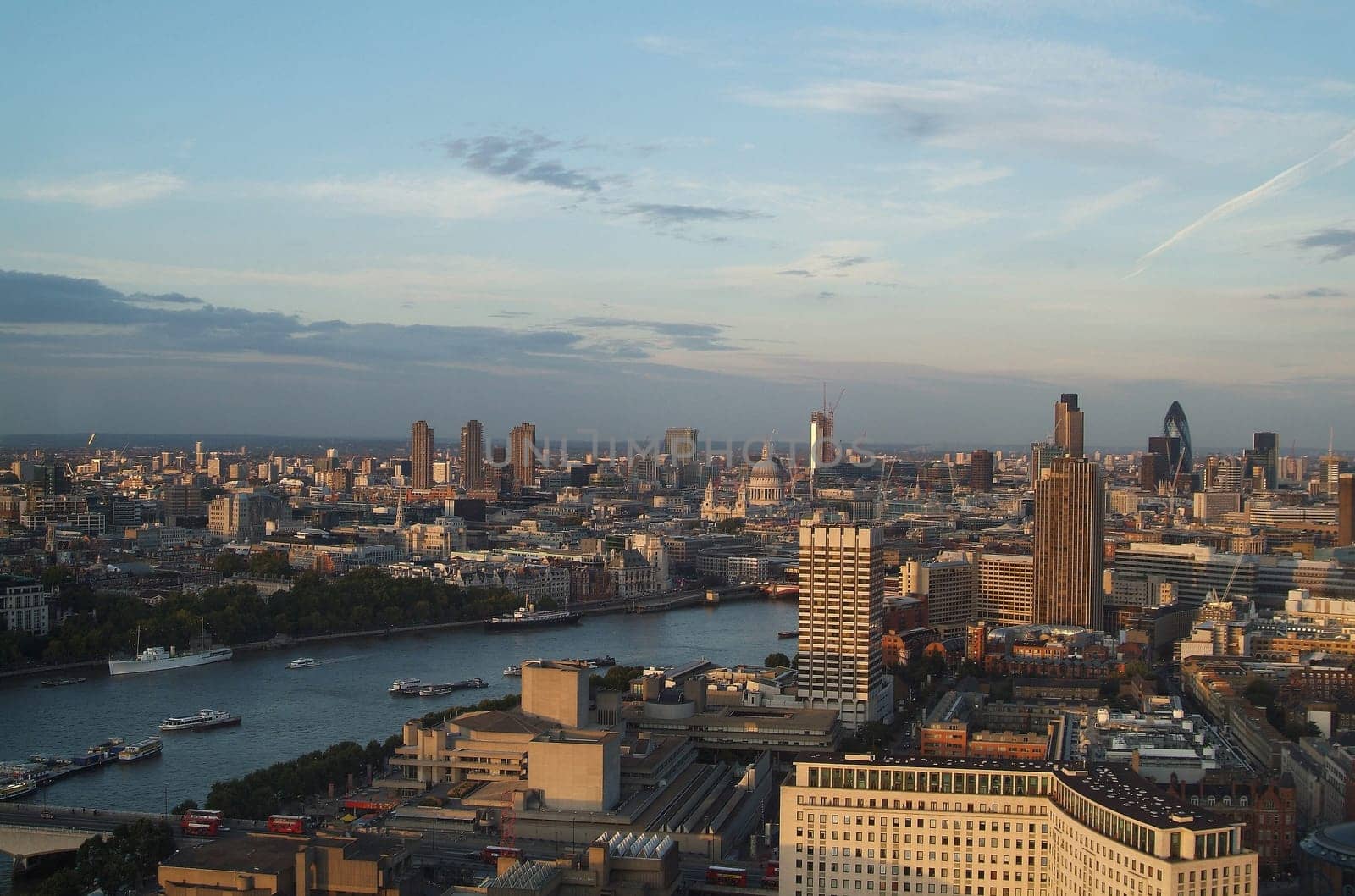 a view from the London Eye over the rooftops of London,in the background Norman Forster's famous "cucumber"""