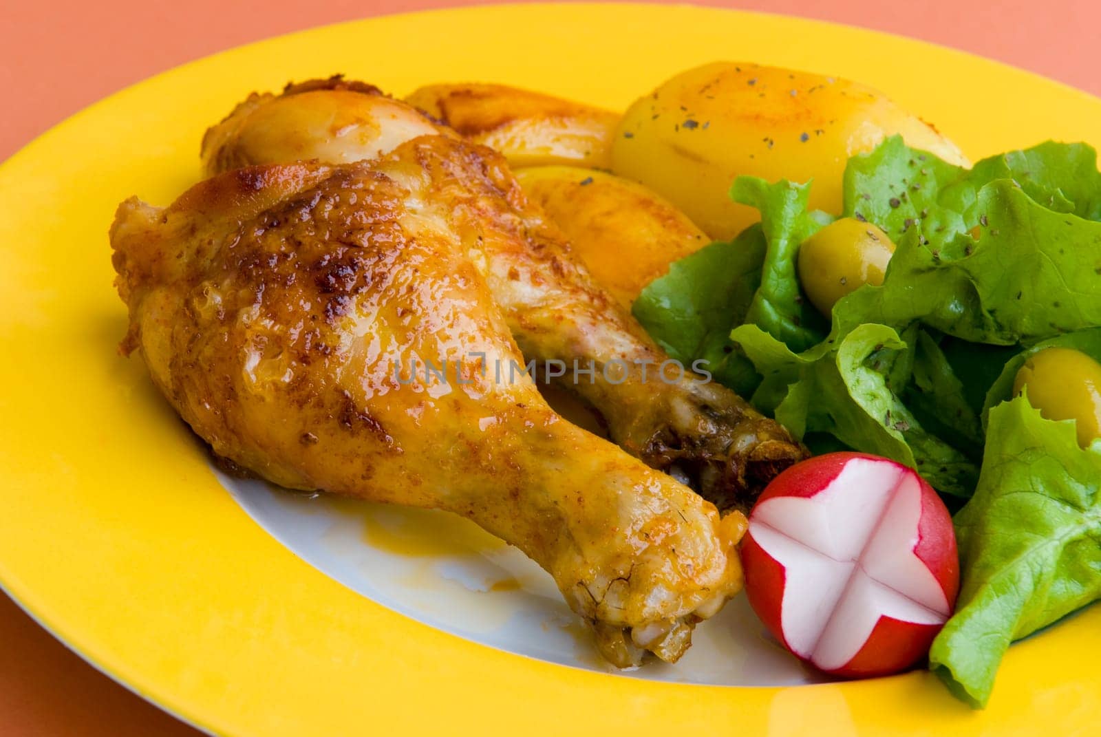 Fried chicken leg with salad 5