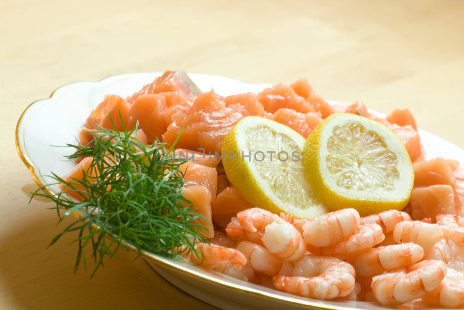 Salmon and prawns