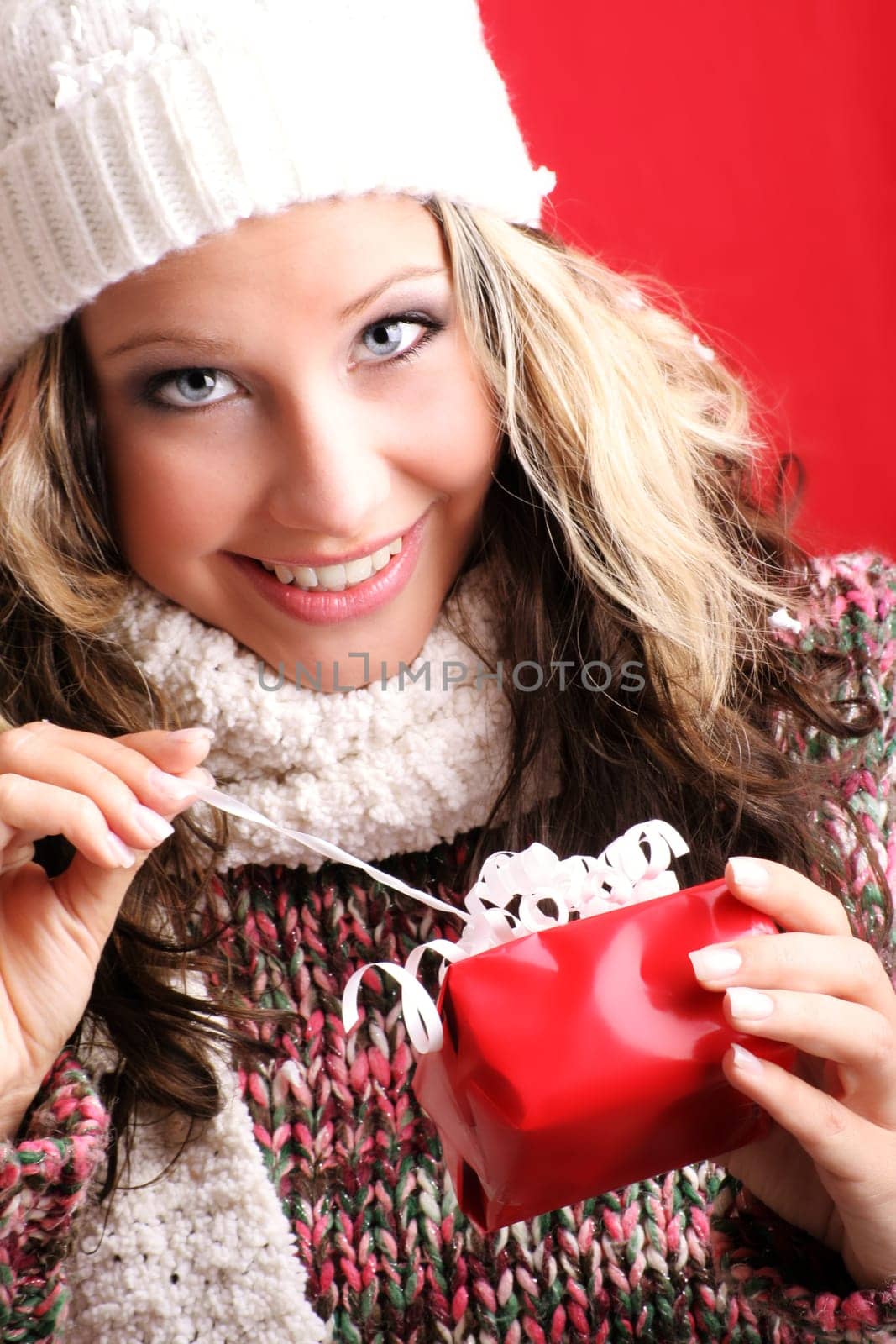 Woman at Christmas with gift