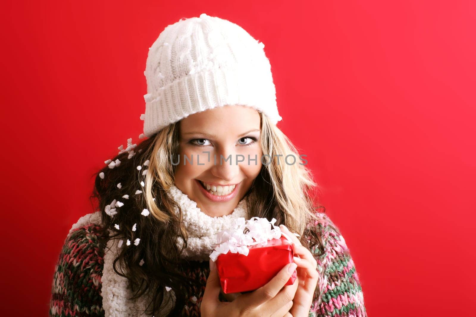 Woman at Christmas with gift