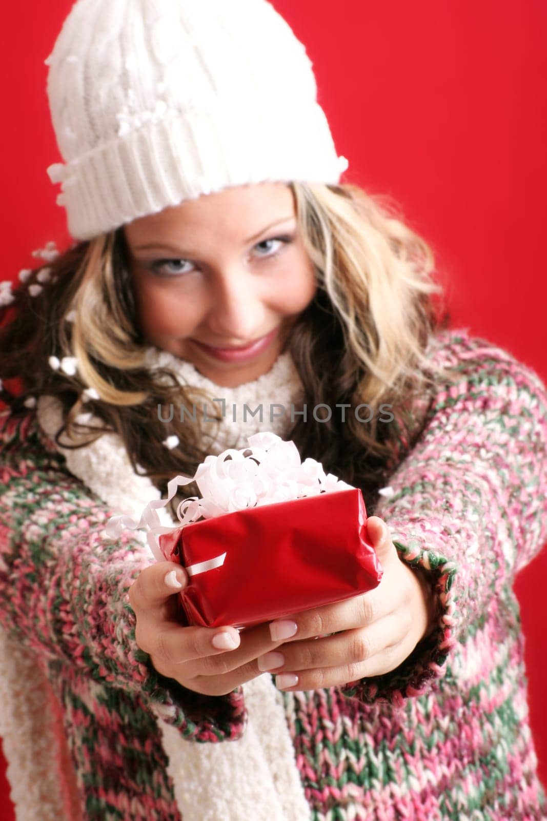 Woman at Christmas with gift