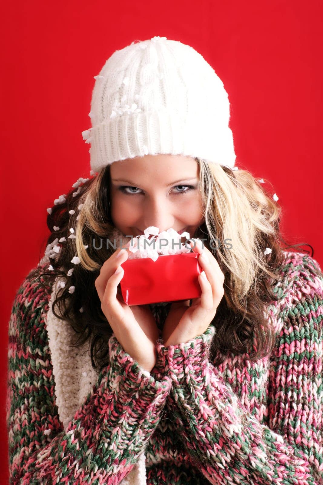 Woman at Christmas with gift