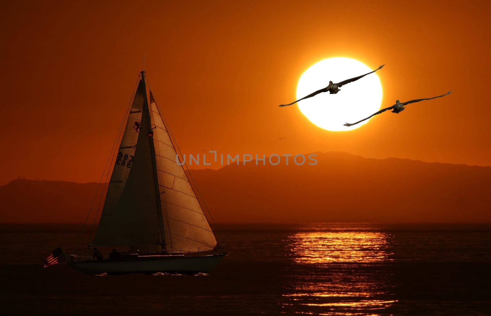 The boat was taken from a day shot with blue sky and sea and adjusted accordingly and the gaps to the background were placed in matching shades :-)