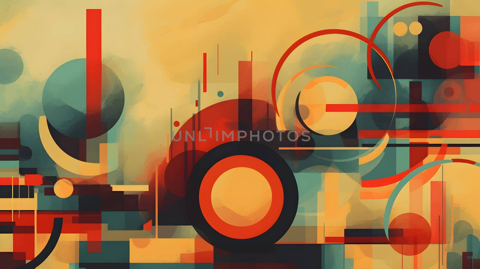 mid century wall art, abstract colorful artistic background and wallpaper. Neural network generated in May 2023. Not based on any actual scene or pattern.