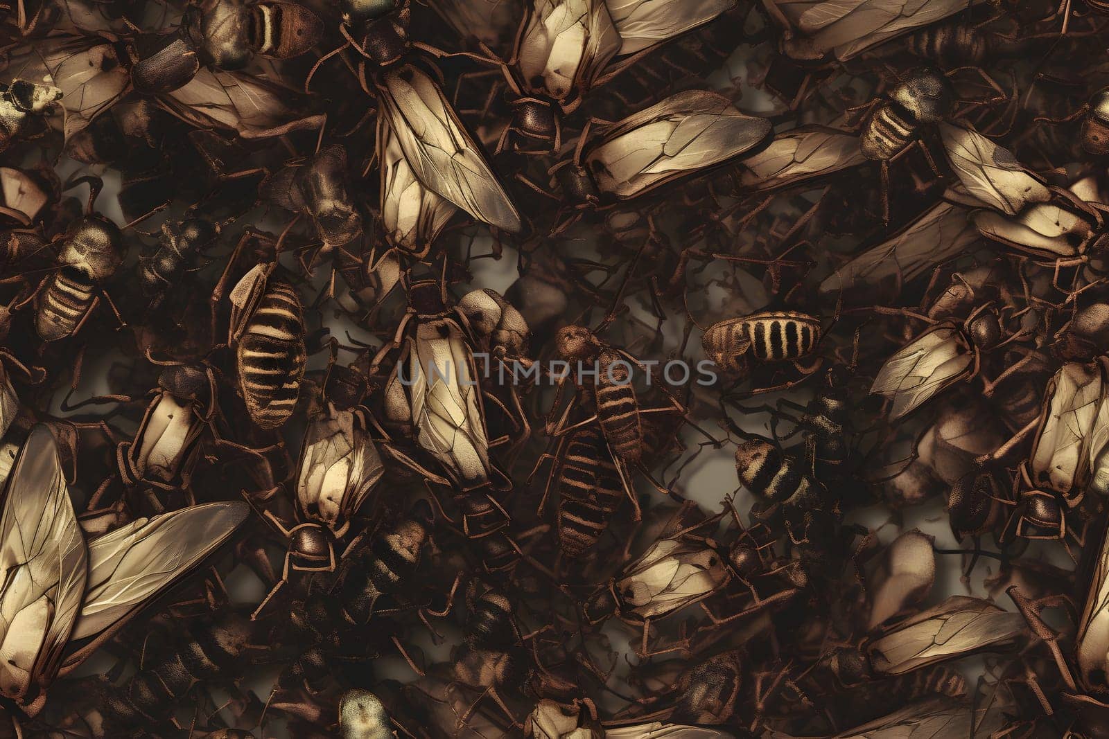 seamless texture and background of pile of bugs, neural network generated photorealistic image by z1b