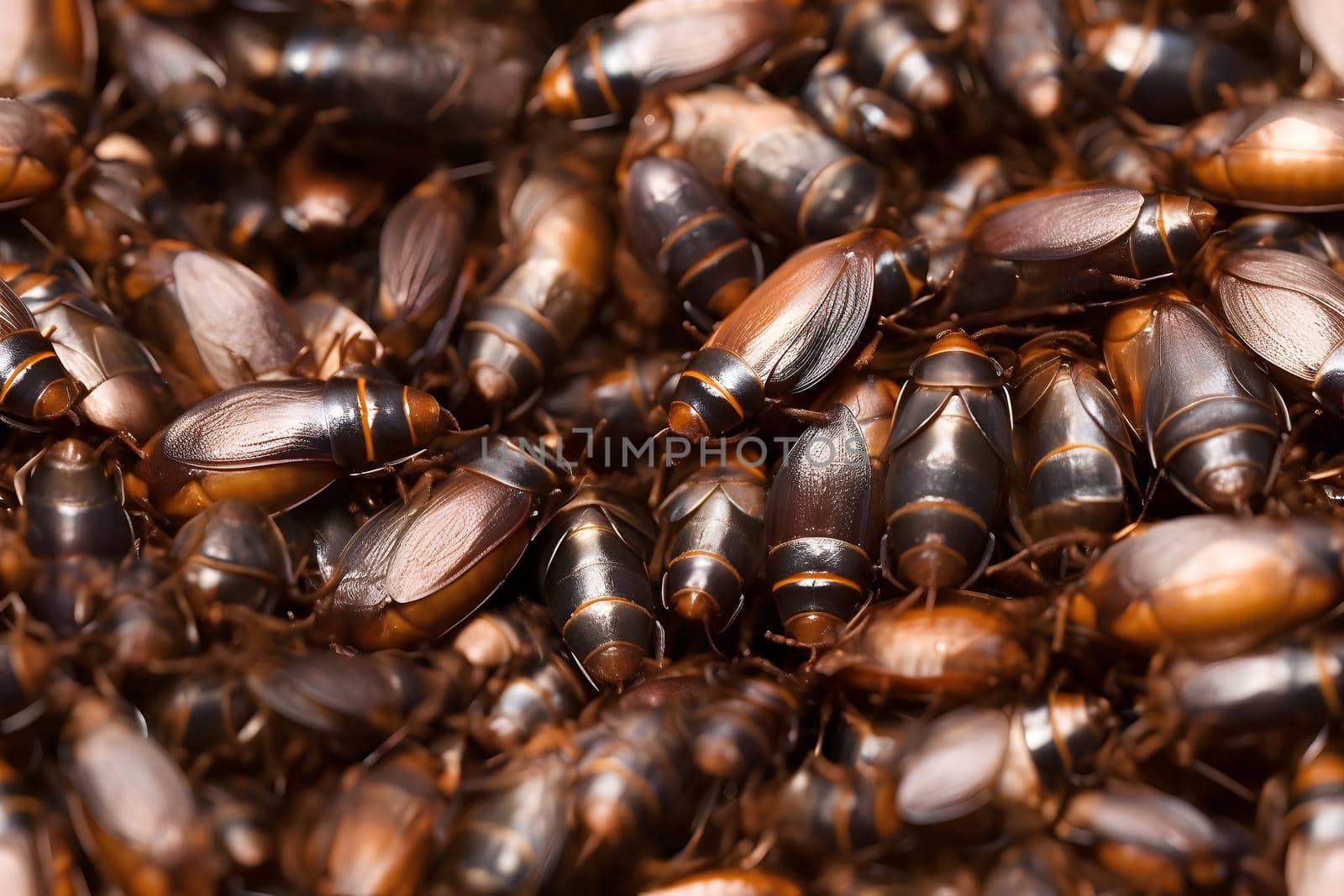 seamless texture and background of pile of cockroaches. Neural network generated in May 2023. Not based on any actual scene or pattern.