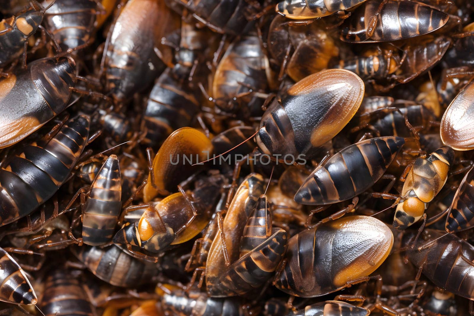 seamless texture and background of pile of cockroaches. Neural network generated in May 2023. Not based on any actual scene or pattern.