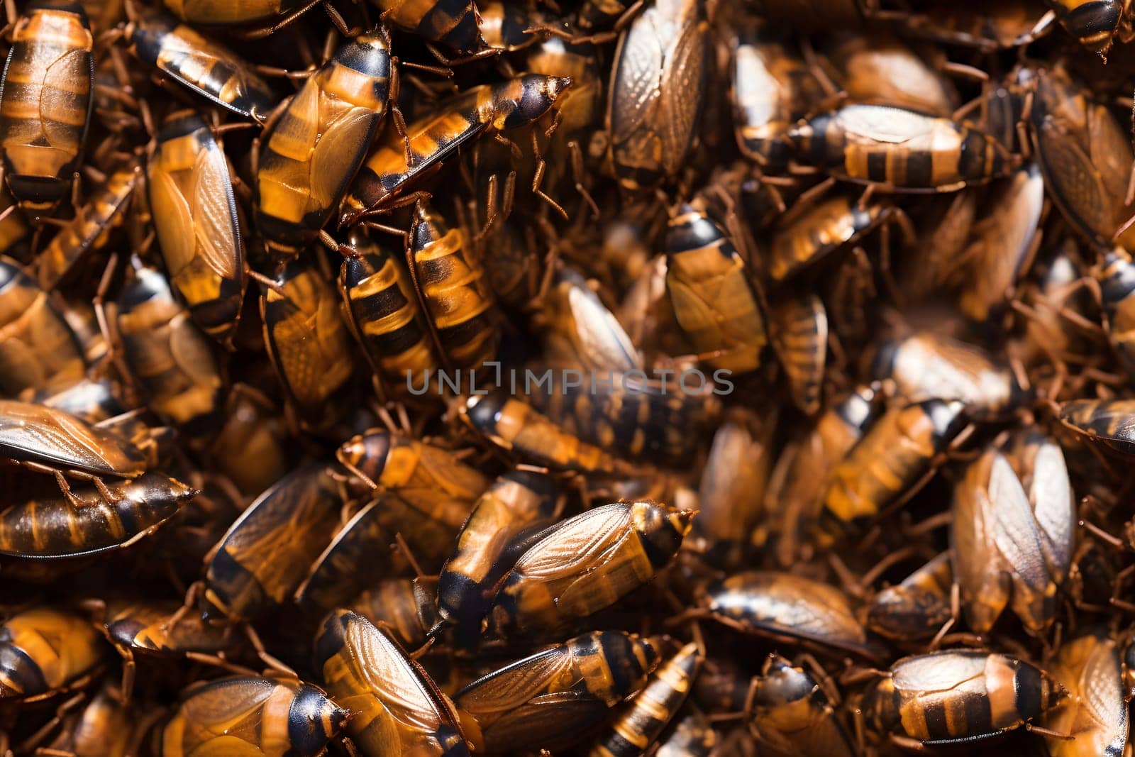 seamless texture and background of pile of cockroaches, neural network generated photorealistic image by z1b