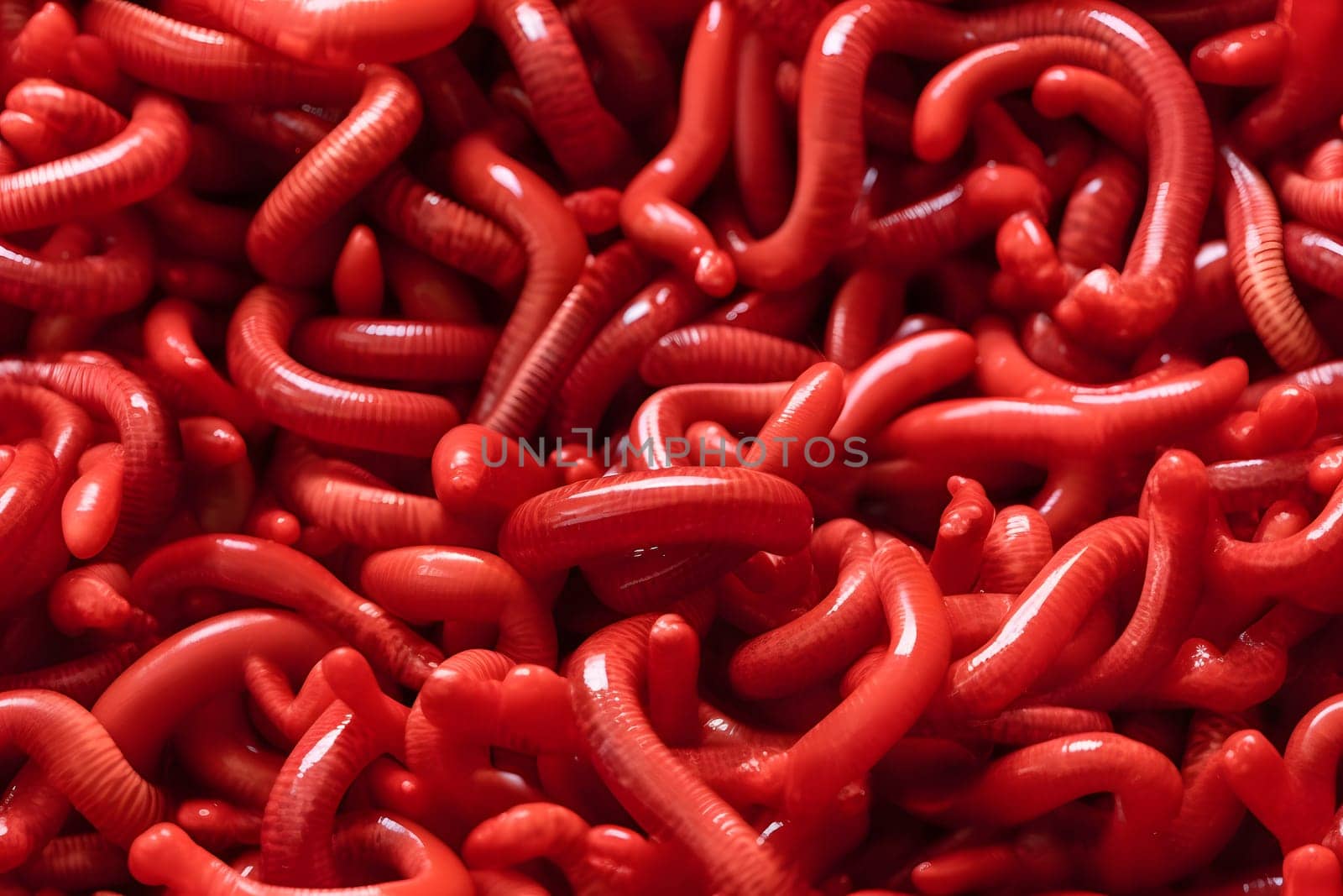 red worms full-frame background and seamless texture, neural network generated image by z1b