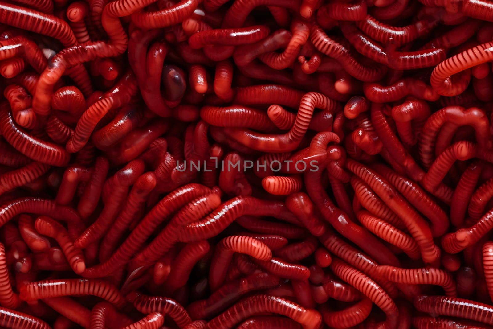 red worms full-frame background and seamless texture. Neural network generated in May 2023. Not based on any actual scene or pattern.